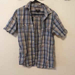 Blue, gray, and white striped Claiborne button down shirt